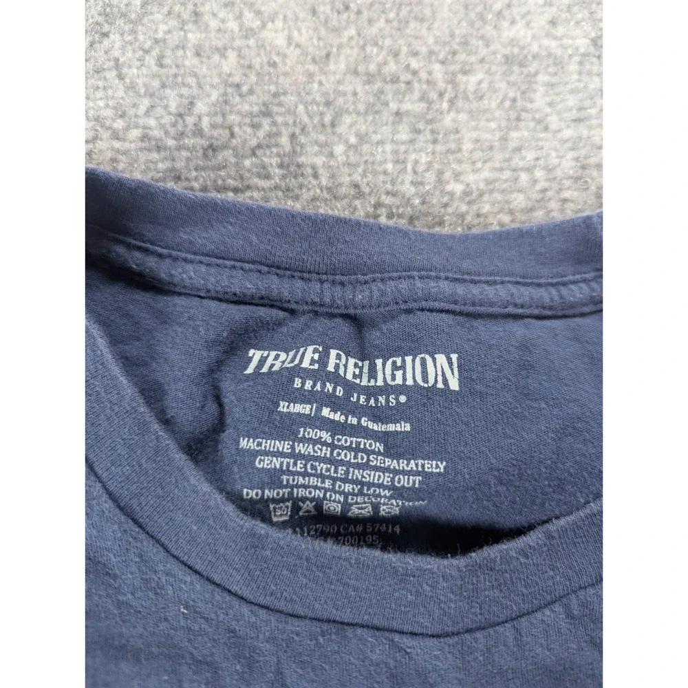 True Religion Shirt Mens XL Blue Short Sleeve Tee Logo On Back